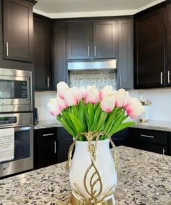 Inspire Me! Home Decor White Ceramic Pitcher With Gold Textured Design Handle & Base