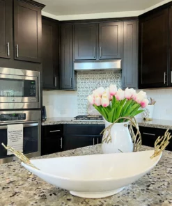 Inspire Me! Home Decor Oblong White Ceramic Bowl With Gold Textured Details