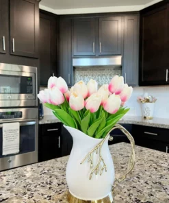 Inspire Me! Home Decor White Ceramic Pitcher With Gold Textured Design Handle & Base " From Pops Of Color Home Collection"