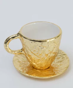 Inspire Me! Home Decor Gold Textured Metal Tea Cup And Saucer With White Interior