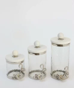 Inspire Me! Home Decor Gold Or Silver Metal Floral Glass Canisters With Marble Lid-With Metal Rim (3 Sizes) (2 Colors)