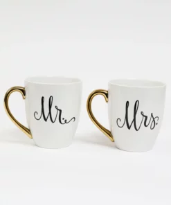 Inspire Me! Home Decor Mr. & Mrs. Mug Set (Set Of 2) Gold