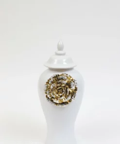 Inspire Me! Home Decor White Ginger Jar With Large Gold Flower Detail (3 Sizes)
