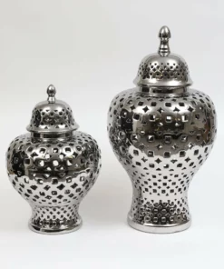 Inspire Me! Home Decor Silver Pierced Patterned Ginger Jar Pierced (2 Sizes)