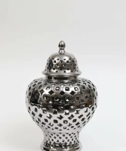 Inspire Me! Home Decor Silver Pierced Patterned Ginger Jar Pierced (2 Sizes)