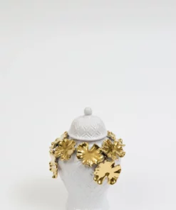 Inspire Me! Home Decor White Textured Ginger Jar With Gold Floral Design (3 Sizes)
