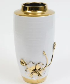 Inspire Me! Home Decor White & Gold Vase With White Floral Design