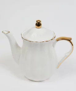 Inspire Me! Home Decor White & Gold Scallop Tea Pot