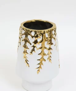 Inspire Me! Home Decor White Ceramic Vase With Gold Vine Design (3 Sizes)