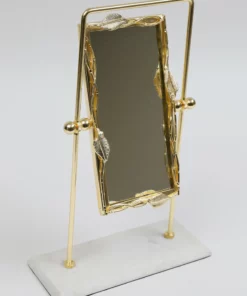 Inspire Me! Home Decor Gold Rectangle Table Mirror With Leaf Border Design And Marble Base