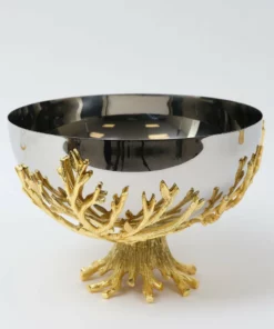 Inspire Me! Home Decor Large Stainless Bowl On Gold Branch Base