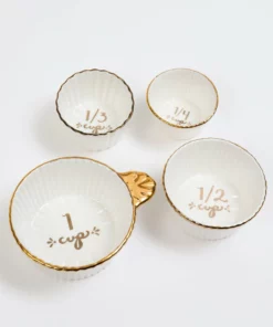 Inspire Me! Home Decor 4 Piece White With Gold Trim Measuring Cups