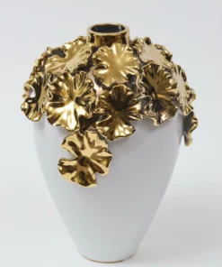 Inspire Me! Home Decor Gold Cascading Floral And White Vase