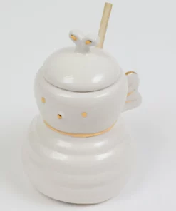 Inspire Me! Home Decor White Honey Bee Jar With Wood Dipper