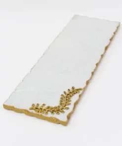 Inspire Me! Home Decor White Marble Tray With Gold Edge And Leaf Design