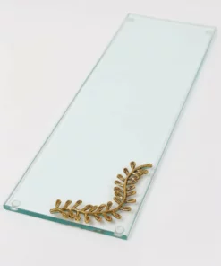 Inspire Me! Home Decor Glass Tray With Metal Leaf Design