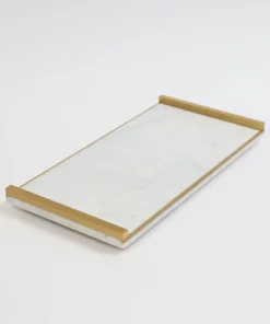 Inspire Me! Home Decor Rectangle Marble Tray With Gold Metal Handles And Gold Edge