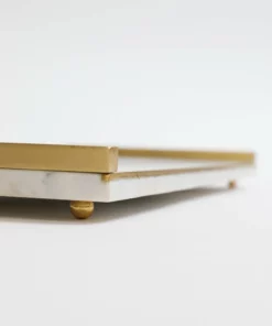 Inspire Me! Home Decor Rectangle Marble Tray With Gold Metal Handles And Gold Edge