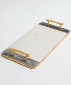 Inspire Me! Home Decor White & Black Rectangle Tray With Gold Handles & Edges