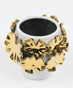 Inspire Me! Home Decor White Ceramic Vase With Stunning Gold Cascading Floral Detail
