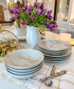 Inspire Me! Home Decor Gold 12 Piece Beige And White Marble Print Dinnerware Set