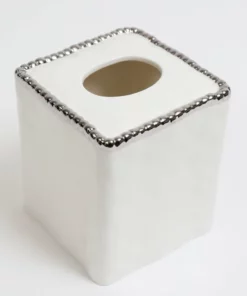 Inspire Me! Home Decor White Beaded Square Tissue Box Cover (2 Colors)