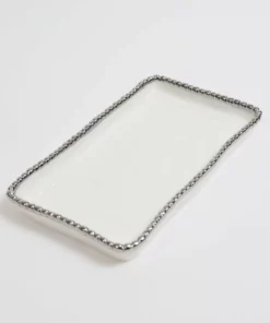 Inspire Me! Home Decor White & Silver Beaded Vanity Collection (3 Items) Each Sold Indiviually