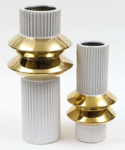 Inspire Me! Home Decor White Linear Vase With Gold Center Rim Detail (2 Sizes)