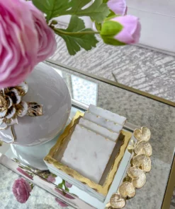 Inspire Me! Home Decor Square Marble Coasters With Gold Edge