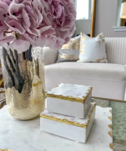 Inspire Me! Home Decor Marble Box With Gold Bordered Lid (2 Sizes)