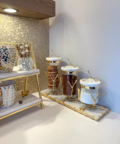 Inspire Me! Home Decor Glass Canister On Gold Twig Base With Marble Lid (3 Sizes)