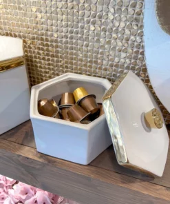 Inspire Me! Home Decor White And Gold Ceramic Jars With Lids (3 Sizes) 12 Inspire Me! Home Decor White And Gold Ceramic Jars With Lids (3 Sizes)