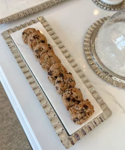 Inspire Me! Home Decor Long Marble Tray With Metal Ripple Edge (2 Colors)