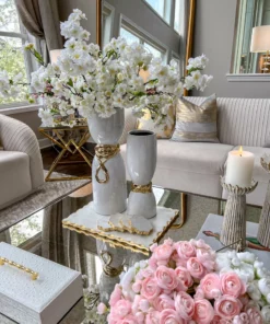 Inspire Me! Home Decor White Ceramic Vase With Elegant Gold Details (2 Sizes)