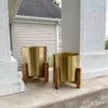 Inspire Me! Home Decor Gold Planters On Wood Stand (2 Sizes) 2 Inspire Me! Home Decor Gold Planters On Wood Stand (2 Sizes)