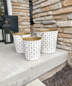 Inspire Me! Home Decor Indoor/Outdoor Gold And White Etched Planters (3 Sizes)