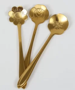 Inspire Me! Home Decor Set Of 3 Gold Flower Tea Spoons