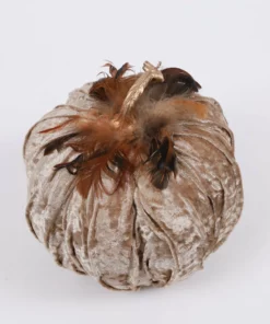 Inspire Me! Home Decor Beige Velvet Feather Pumpkins (3 Sizes) SEASONAL