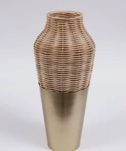 Inspire Me! Home Decor Rattan Wicker Vase With Gold Metal Base