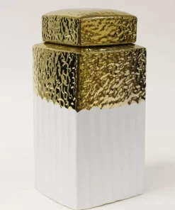 Inspire Me! Home Decor White Hammered Jar With Gold Border & Lid (3 Sizes)