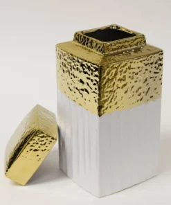 Inspire Me! Home Decor White Hammered Jar With Gold Border & Lid (3 Sizes)