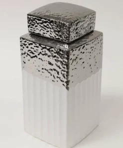 Inspire Me! Home Decor White Hammered Canister With Silver Border & Lid (3 Sizes) Gold