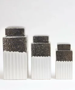 Inspire Me! Home Decor White Hammered Canister With Silver Border & Lid (3 Sizes) Gold