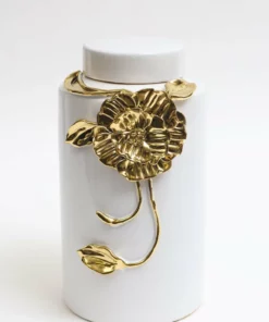 Inspire Me! Home Decor White Ceramic Jar With Gold Floral Design (3 Sizes)