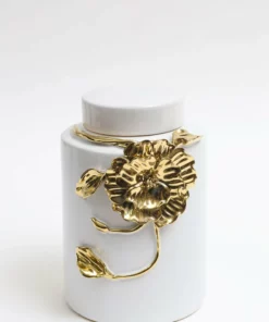 Inspire Me! Home Decor White Ceramic Jar With Gold Floral Design (3 Sizes)
