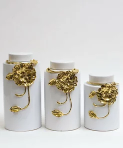 Inspire Me! Home Decor White Ceramic Jar With Gold Floral Design (3 Sizes)