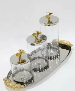 Inspire Me! Home Decor Silver Oval Tray With Gold Floral Handles