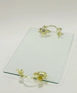 Inspire Me! Home Decor Gold Floral Crystal Handled Glass Tray