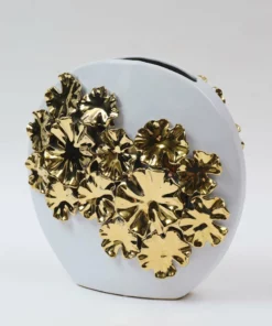 Inspire Me! Home Decor White Vase With Gold Floral Design