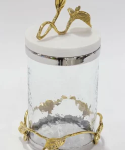 Inspire Me! Home Decor Marble And Gold Metal Leaf Branch Canisters- With Metal Rim (3 Sizes)
